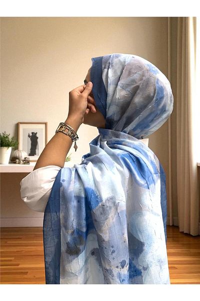 Baştacı Patterned Crash 0358 Denim Blue Shawl