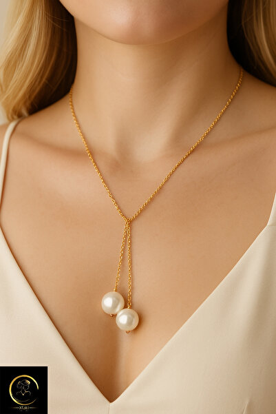 MinimalistTasarım İkili Inci Kolye, Sallantılı Kolye, Y Kolye, Incili Kolye, ...