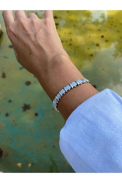 marsel aksesuar Xuping Square Zircon Stone Strip Silver Bracelet