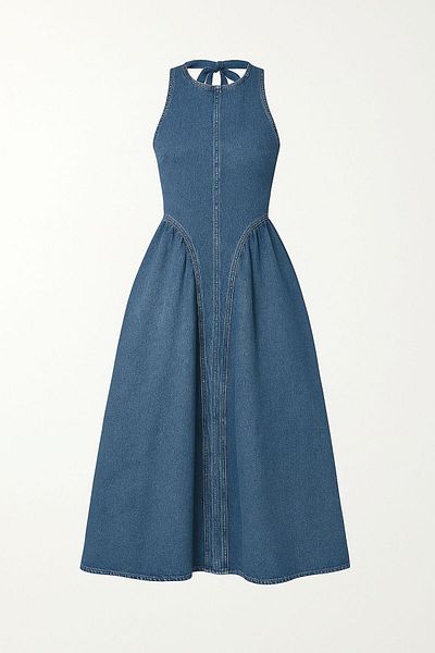 Perryes Rochie de damă vintage cu spatele deschis și talie încastrată albastru
