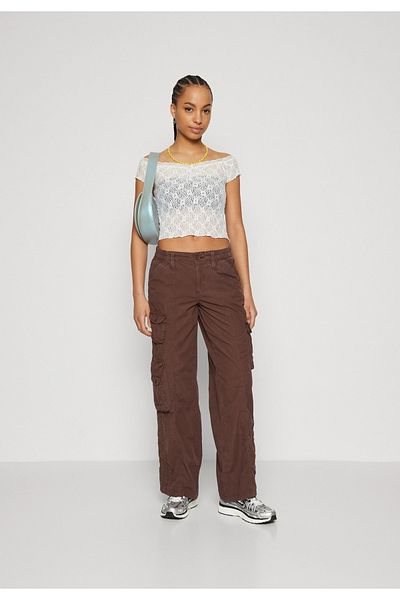 september island Brown Parachute Fabric Multi-Pocket Cargo Pants