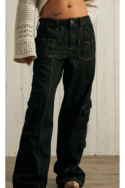 september island Frayed Navy Blue Denim Cargo Pants