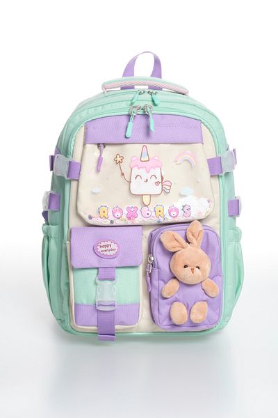 Roxbros Korean Kawaii Style Ice Cream Pattern Multi-Compartment Primary School Backpack, Girls' School Bag