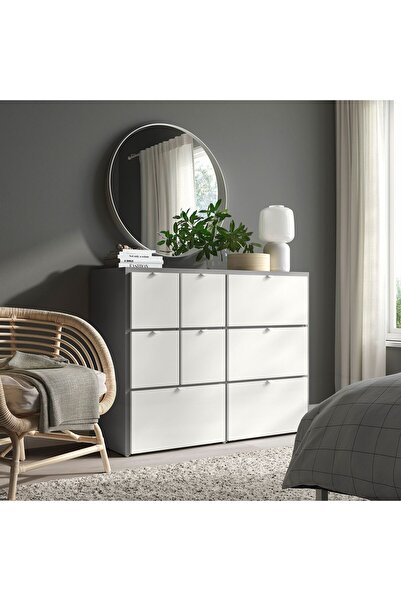 IKEA 8 çekmeceli şifonyer, gri-beyaz, 122x96 cm
