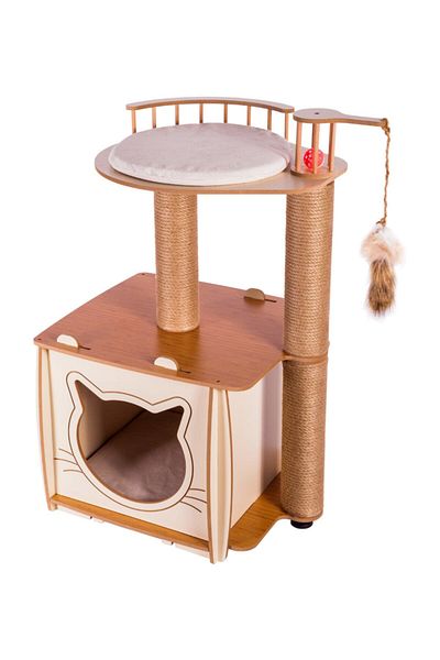 Patihomes Beige Cat House - Pro Mansion with Layers and Scratches