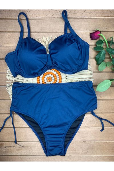 XORVİO Women's Lycra Flexible Stylish Comfortable Plus Size High Waist Battal Underwire Navy Blue Bikini Suit