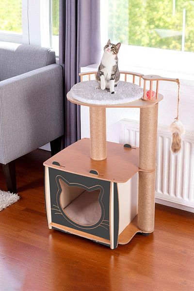 Patihomes Gray Pro Pavilion Storey Scratch Cat House