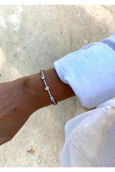 marsel aksesuar Xuping Drop Stone Baguette Waterway Silver Bracelet