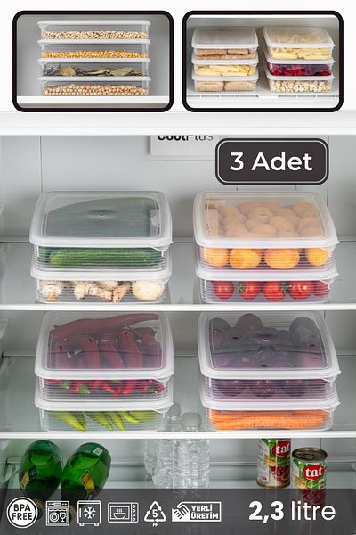 BRAMBLE LIFE 3 Pieces 2.3 Lt Leakproof Rectangular Refrigerator Freezer and Microwave Storage Container Set Transparent