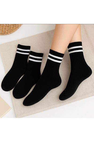 Bestrend 3 Συσκευασίες Λευκές Ριγέ Μαύρες Unisex Κάλτσες Τένις Βαμβακερές