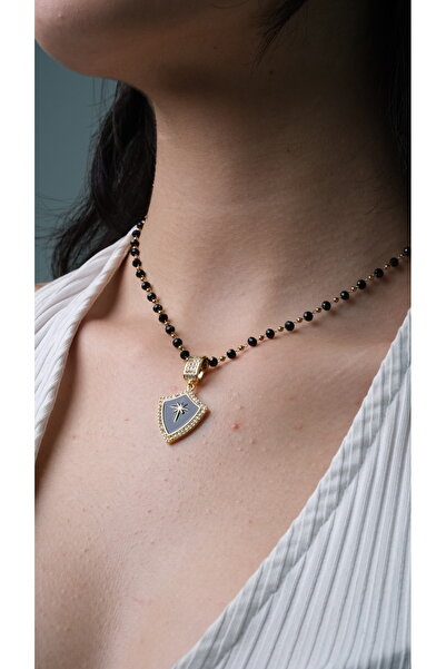 Inure Jewelry Çağla Model Siyah Boncuk Zincirli 316l Çelik Vıp Kolye