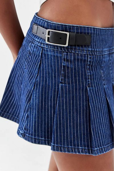 september island Navy Blue White Plaid Utility Cargo Mini Kilt Skirt