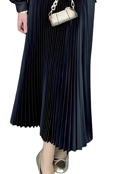 comstar Kadın Basic Yüksek Bel Piliseli Bol Siyah Uzun Etek