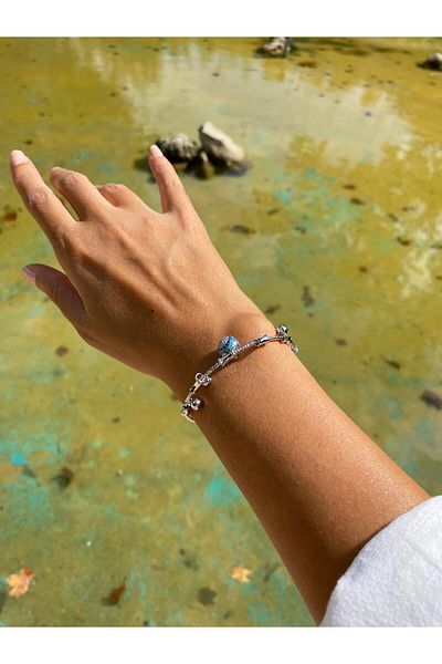 marsel aksesuar Pndr Model Evil Eye Beaded Silver Bracelet