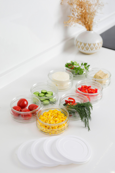 YUNUSOĞLU HOME Premium Breakfast Set of 8 410 Cc |   White Plastic Lid, Glass Storage Container, Airtight