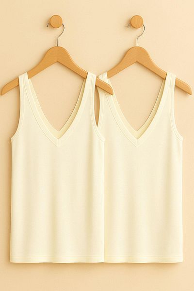 COTENCONCEPT 2 Pieces A-Line Front and Back V-Neck Thick Strap Cotton Basic Tank Top T-Shirt