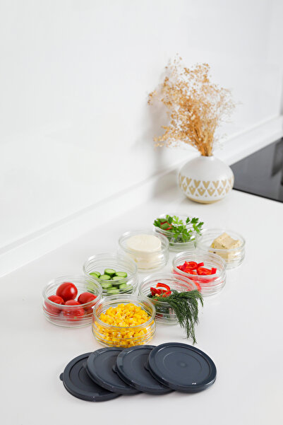 YUNUSOĞLU HOME Premium Breakfast Set of 12 410 Cc |   Glass Storage Container with Gray Plastic Lid, Airtight