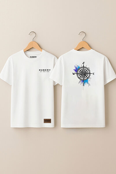 Rabia Yıldız Men's T-Shirt - 100% Cotton - Relaxed Fit - Back Printed Compass Pattern /Hubery