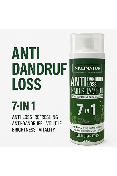 INKLINATUR Menthol Anti-Dandruff & Hair Loss Shampoo – 250ml | 7-in-1 Formula for Volume, Shine, F