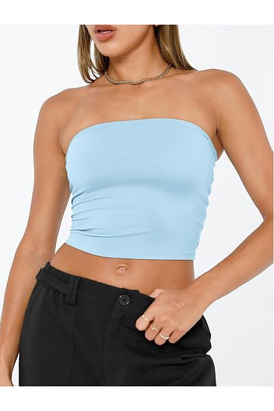 Teenystore Baby Blue Strapless Bandeau μπλούζα με μονόχρωμο σώμα