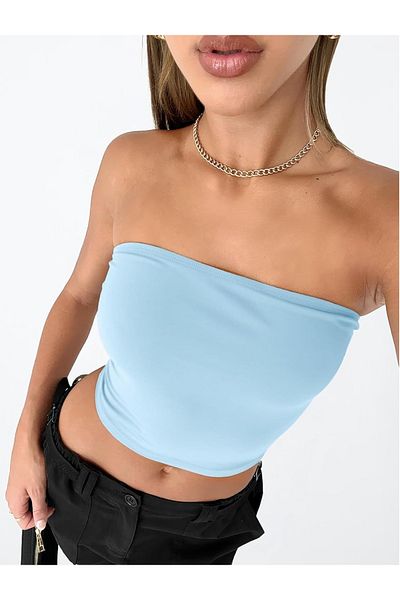 Teenystore Baby Blue Strapless Bandeau μπλούζα με μονόχρωμο σώμα