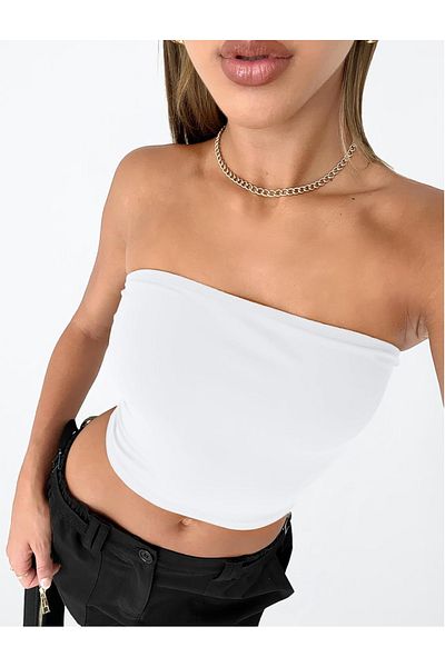 Teenystore White Strapless Bandeau Single Jersey Crop Body Blouse