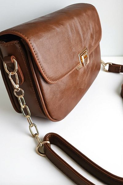 Classbag Geantă de umăr pentru femei, cu cataramă, cu design modern, bronzat
