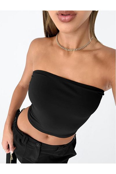 Teenystore Black Strapless Bandeau Single Jersey Crop Body Blouse
