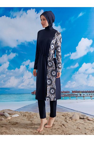 MAYOU Στυλ Hijab μαγιό με πώμα - Navy Blue -
