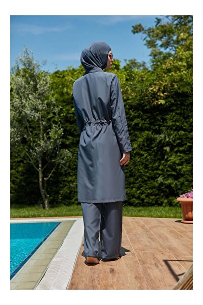 MAYOU Μαγιό Hijab με ριγέ μανίκια - Anthracite Fuchsia -Mayou