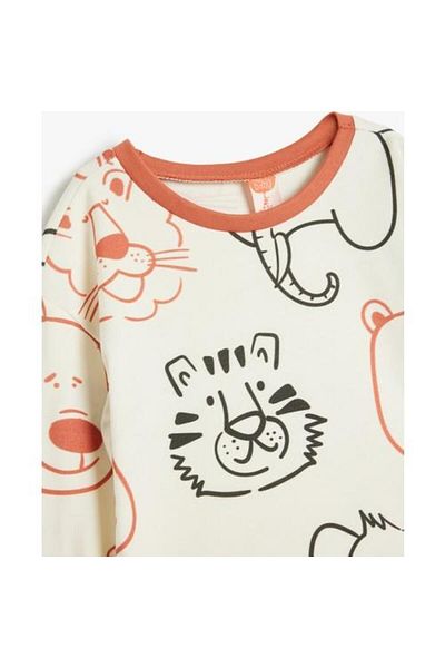 Koton Animals Printed Cotton Long Sleeve T-shirt - Crew Neck