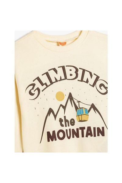 Koton Cotton Raised Sweatshirt - Long Sleeve, Crew Neck, Print Detail