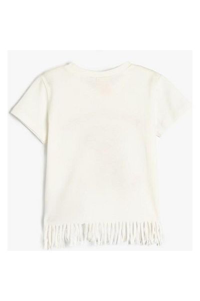 Koton Tassel Detailed Printed Cotton Crew Neck Short Sleeve T-Shirt