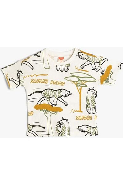 Koton Safari Themed Short Sleeve Cotton T-Shirt