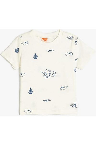 Koton Sea Themed Printed Cotton Short Sleeve T-Shirt