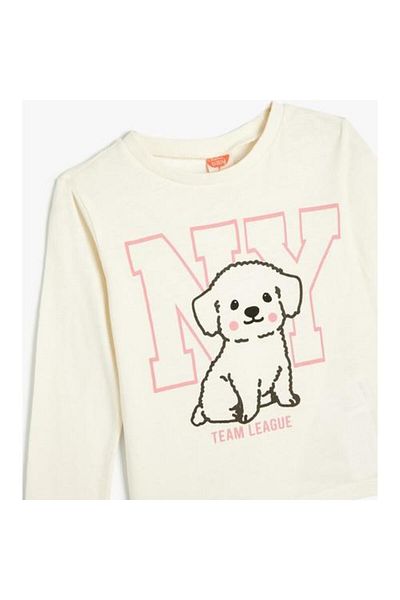 Koton Dog Print Long Sleeve Cotton Crew Neck T-Shirt