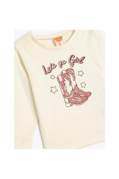 Koton Cotton Long Sleeve Printed Crew Neck T-Shirt