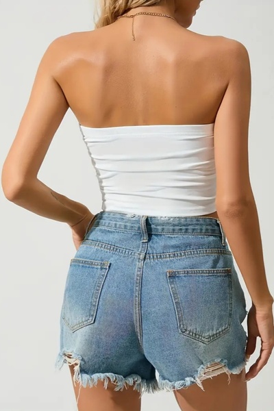 Olyssia Дамски бял топ без презрамки - бюстие от джърси / гъвкава стилна базова блуза