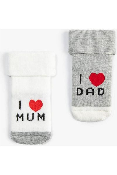Koton Towel Socks Cotton Set of 2 Slogan Themed