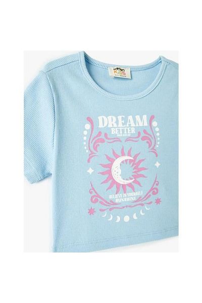 Koton Tricou crop imprimat cu mâneci scurte și decolteu