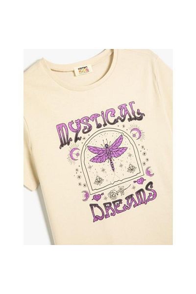 Koton Cotton Short Sleeve T-Shirt - Crew Neck, Slogan Printed