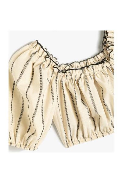 Koton Cotton Crop Blouse - Balloon Sleeves and Ruffle Detail