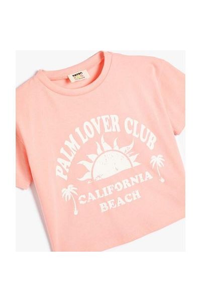 Koton Cotton Short Sleeve Slogan Printed Crew Neck T-Shirt