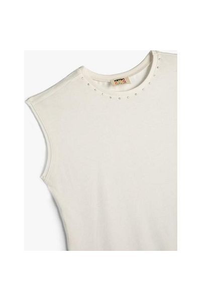 Koton Bead Detailed Tassel Cotton T-Shirt - Sleeveless, Short Sleeve, Crew Neck