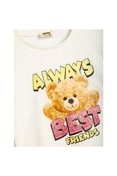 Koton Teddy Bear Printed Oversize T-Shirt - Crew Neck, Short Sleeve