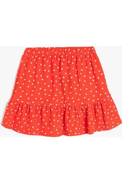 Koton Ruffled drawstring polka dot mini skirt.
