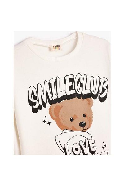 Koton Long Sleeve Teddy Bear Printed Raised Sweatshirt - Crew Neck
