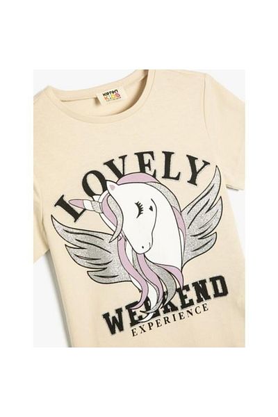 Koton Unicorn Printed Cotton T-Shirt - Short Sleeve, Crew Neck