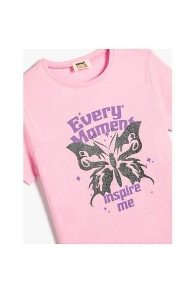 Koton Βαμβακερό κοντομάνικο T-shirt - Butterfly printed, Crew Neck
