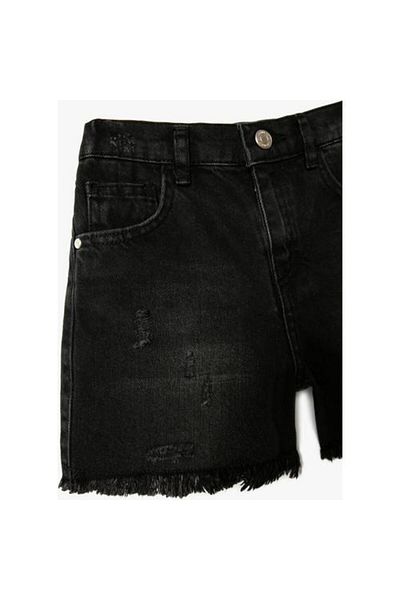 Koton Pantaloni scurți negri pentru femei, cu talie înaltă, cu ajustare normală 4SKG40019AD
